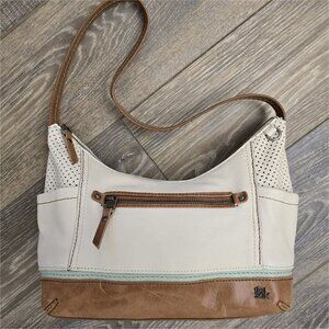 The SAK Kendra Pebbled Leather Hobo Shoulder Bag Cream Brown Perforated Metallic